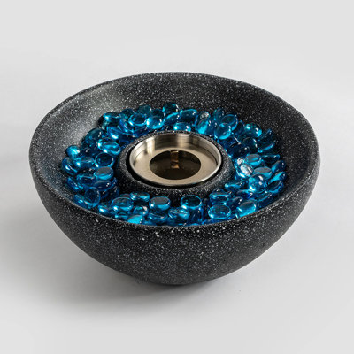 Portable Black Fireplace - Ethanol Fire Pit With Concrete Construction And Stainless Steel Cup Tabletop Blue Glass Bead Decorations