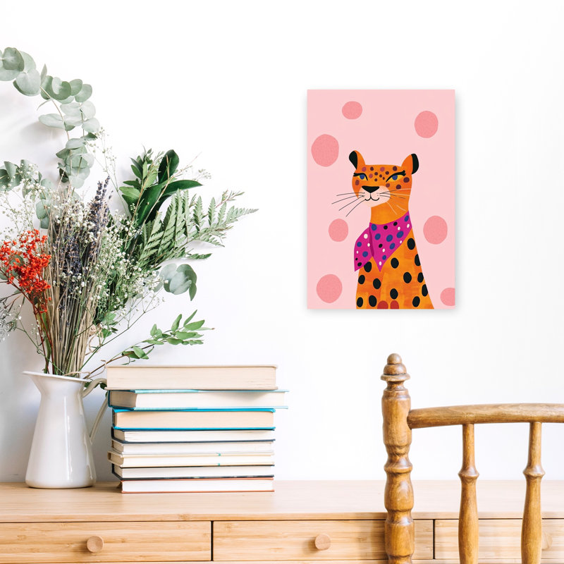 Playful Pink Leopard Contemporary Wall Art Print by Mathieu - Wrapped Canvas Print, 45.72cm H x 30.48cm W