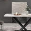 Table de salle à manger 70,87 "en pierre artificielle moderne avec pieds en métal noir incurvés et pouvant accueillir 6 à 8 personnes-1120121939-1120121948