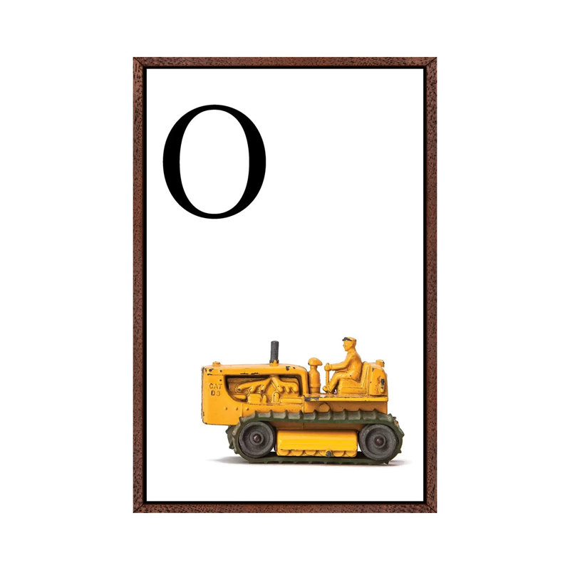 O Bulldozer Yellow White Letter - Print on Canvas, 101.6 cm H x 66.04 cm W, Classic Brown Wood Framed