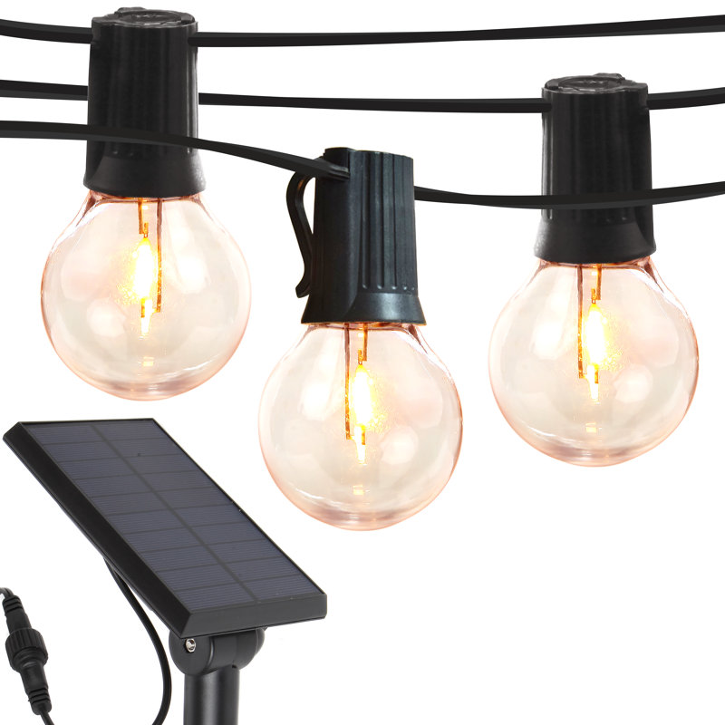 Guirlande d'extérieur à énergie solaire à DEL 27 pi avec 12 ampoules G45 blanches douces Ambiance Pro et cordon de qualité commerciale