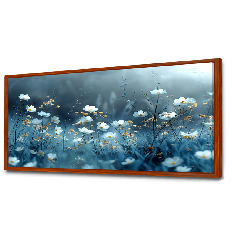 Bibeau - Wildflowers Wall Art Living Room, Brown Floater Framed Canvas, 28" H x 60" W x 1.5" D