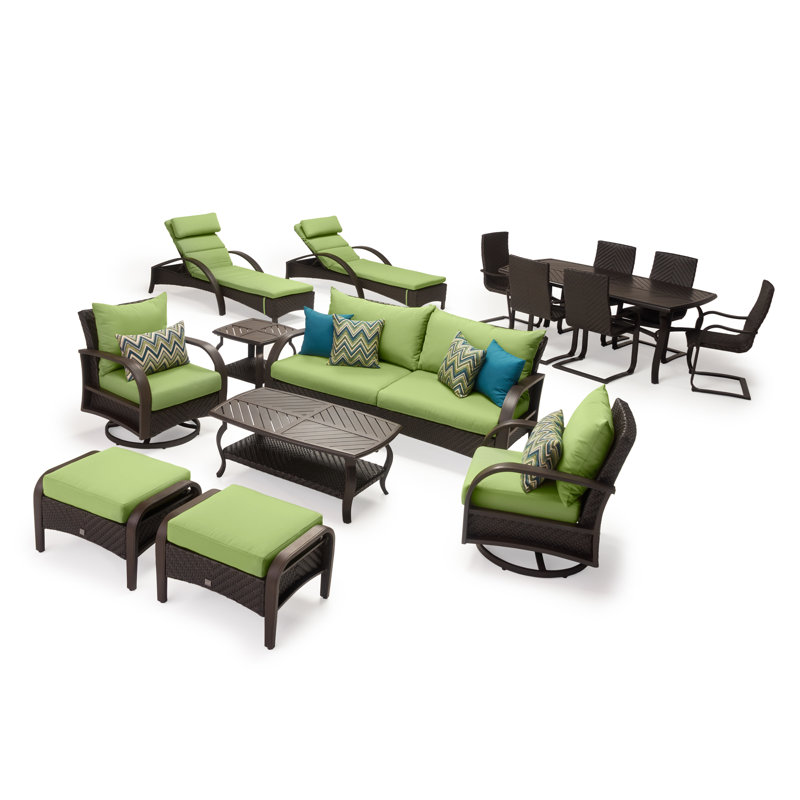 Barcelo 16 Piece Rattan Sofa Set with Cushions, Canvas Ginkgo Sunbrella® Canvas