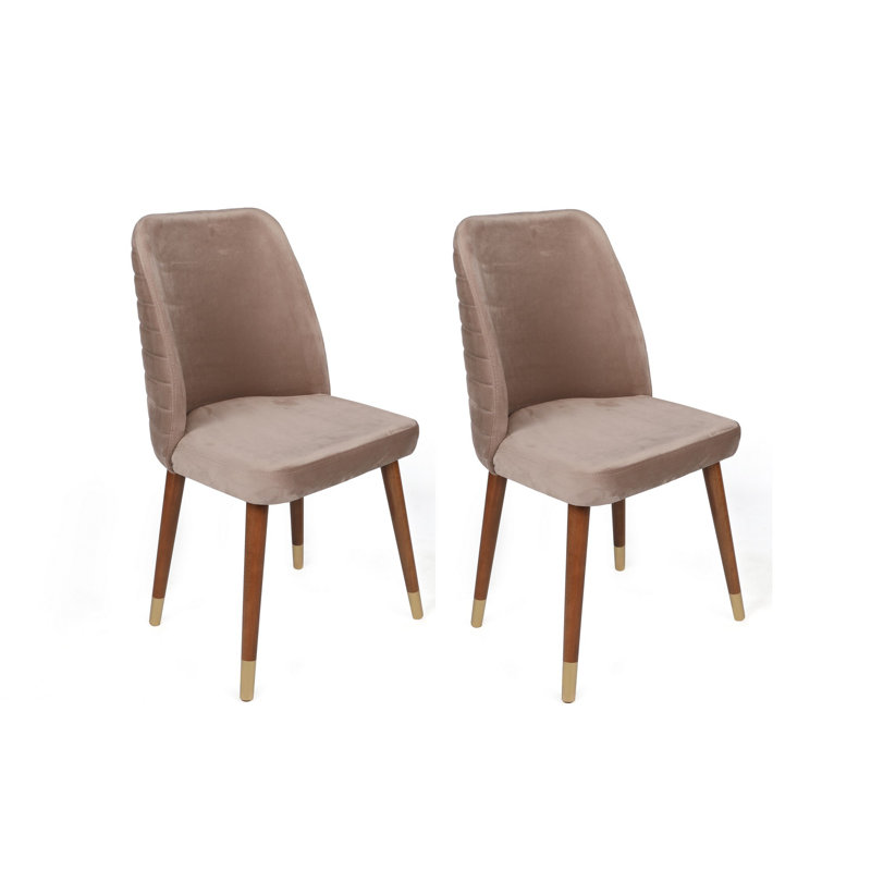 Ensemble de chaises élégantes (2 pièces), tissu en velours et pieds en bois de charme, beige et noyer | 19,7 po x 35,4 po x 19,3 po | Cadre 100% bois, dos en métal durable | Parfait pour les salons modernes et les salles à manger, confort élégant