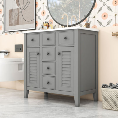 Meuble-lavabo 36 po avec lavabo en céramique, armoires et 5 tiroirs