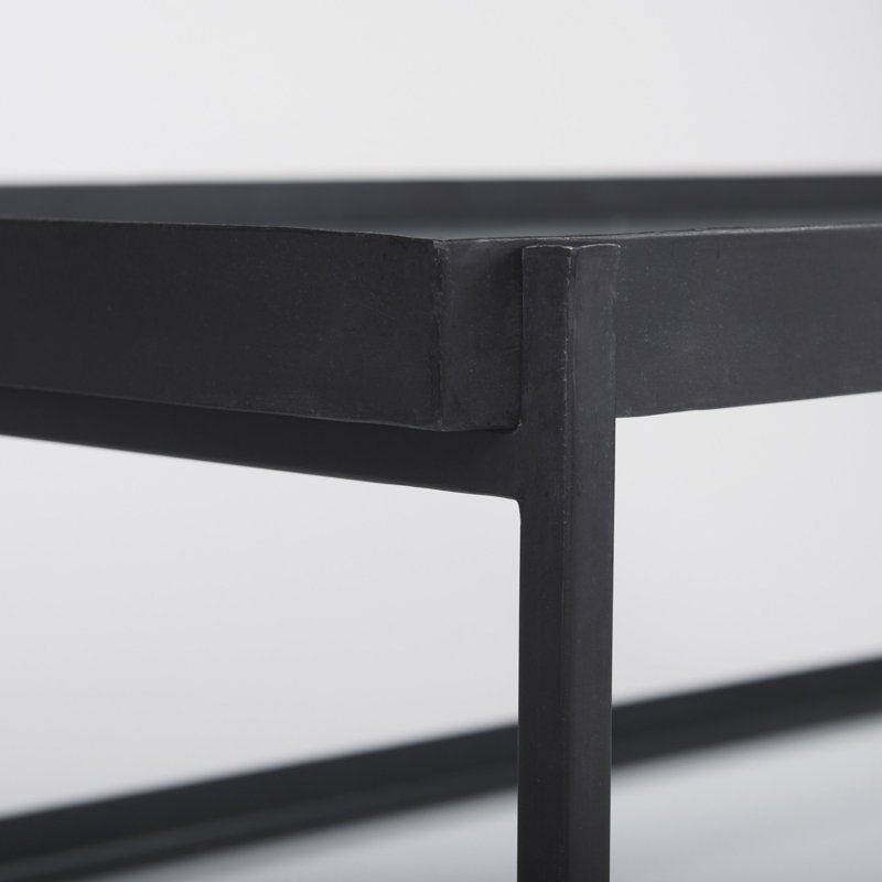 Trey Black Metal and Glass Coffee Table with Shelves
