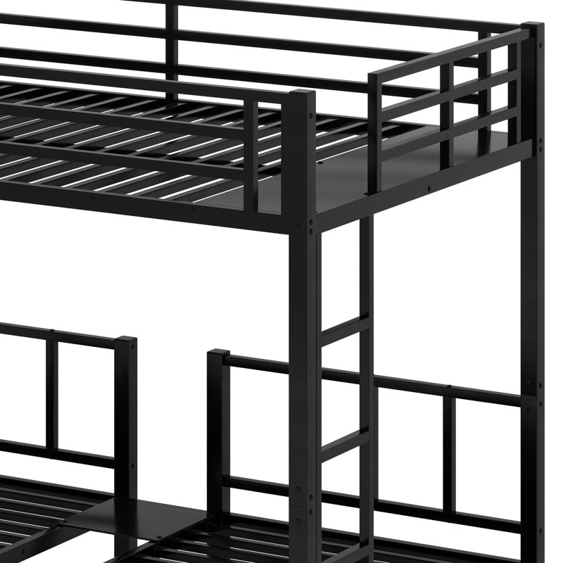 Metal Triple Bunk Bed With Safety Guardrails