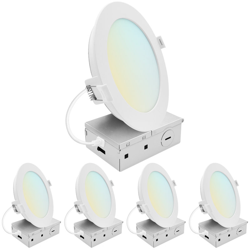 Luminaire à DEL encastré 6 pouces LUXRITE, mini-projecteur rétroéclairé ECO, 5CCT 2700K-5000K, 1400LM, faisceau à 100 ° à intensité variable 15W, triac 10% - 100% classé ETL