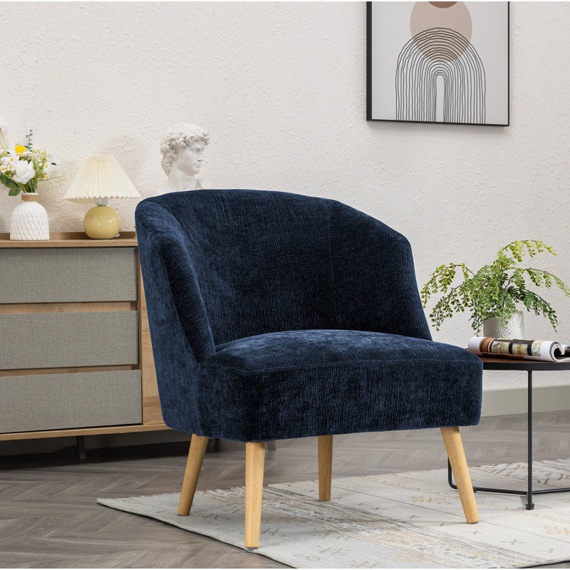 Artavion Corduroy Accent Barrel Chair with Rubberwood Legs, Blue Corduroy