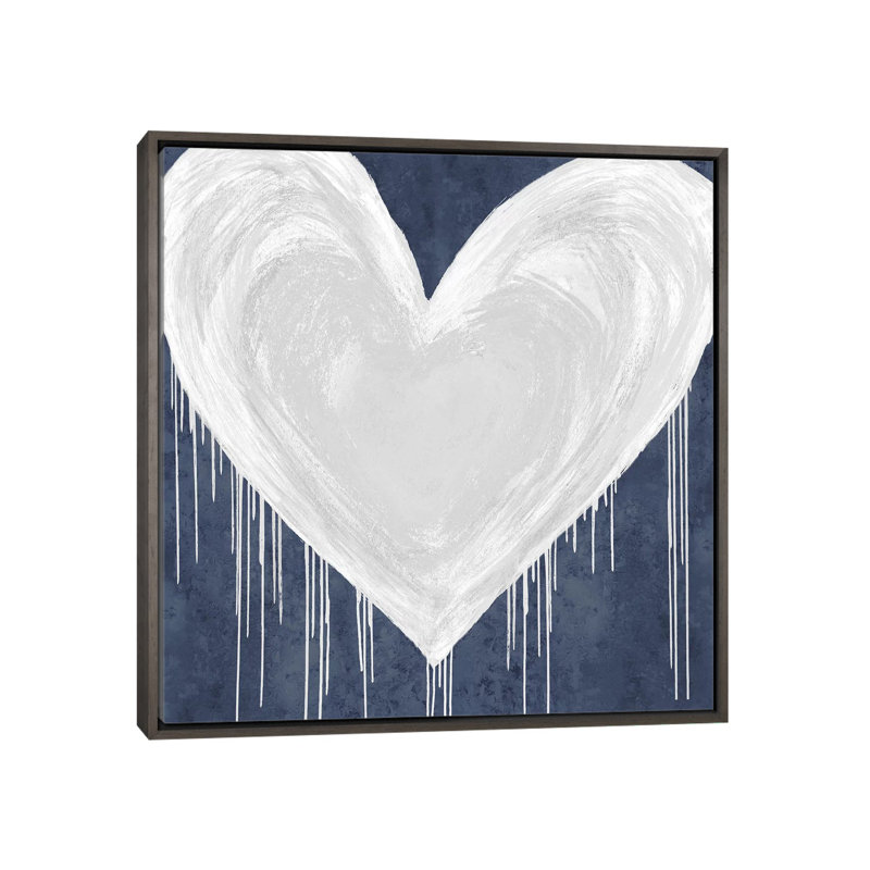 «Big Hearted White on Blue» par Lindsay Rodgers - impression d'art graphique, H 18 po x l 18 po x 1,5 po, Pas de tapis