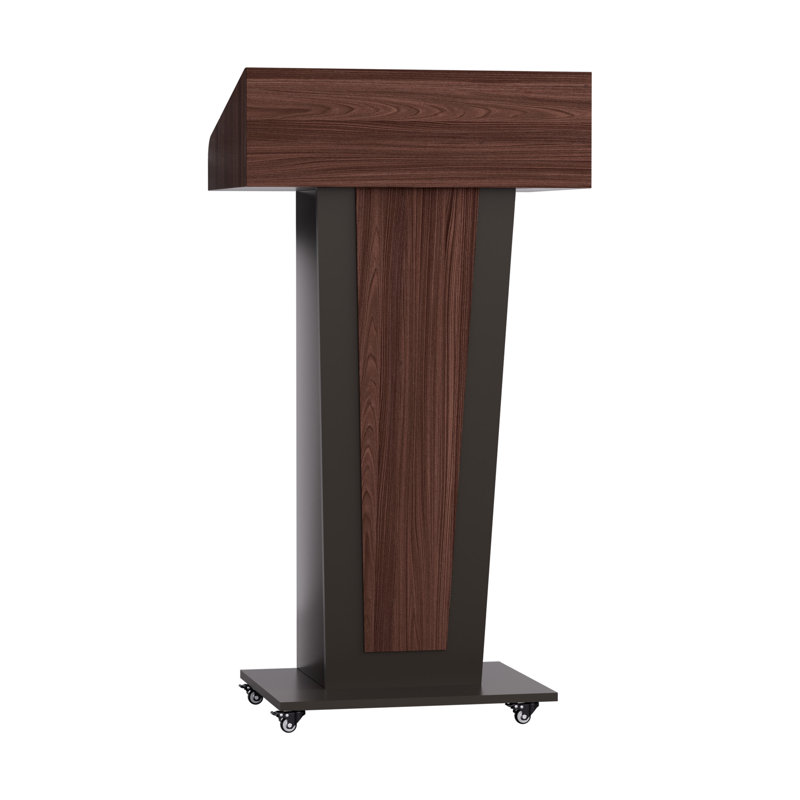 Pupitre et podium en bois avec plateau inclinable, passe-câbles, butée de livre et roulettes verrouillables, Black