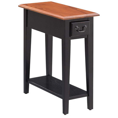 Narrow Solid Wood Side Table with Shelf
