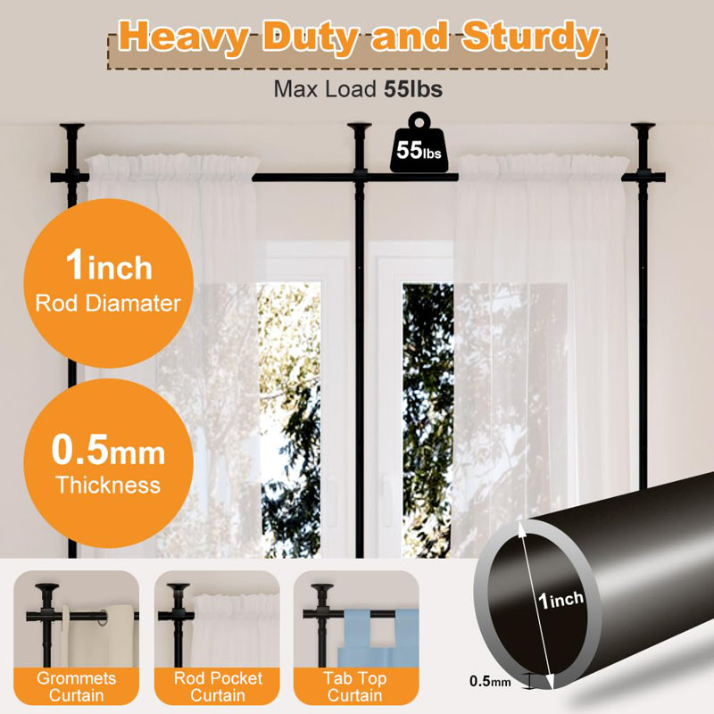 Room Divider Curtain Rod, 300cm H x 290cm W x 2.54cm D