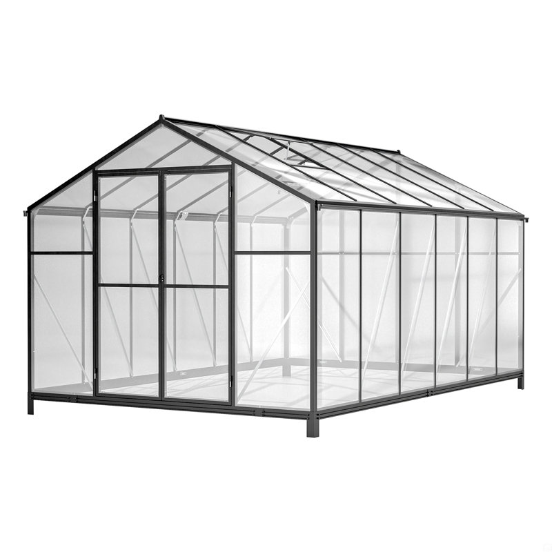 Outdoor Greenhouse, Heavy Duty Polycarbonate Greenhouse, Large Walk-In Greenhouse With Double Doors And Two Ventilation Windows
