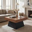 Table basse 31,5 pouces carrée avec plateau en grain de bois brun et base noire, table d'appoint de style campagne Mid-Century