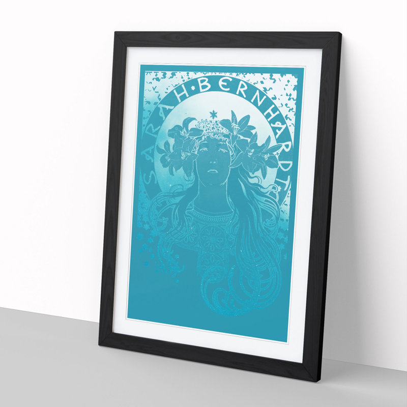 Sarah Bernhardt in Blue - Picture Frame Graphic Art, 36cm H x 27cm W x 2cm D, Black