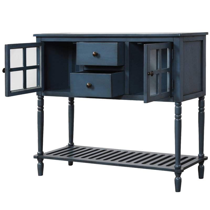 Console 42 po avec armoires en verre et tiroirs de rangement Farmhouse, Bleu marine antique