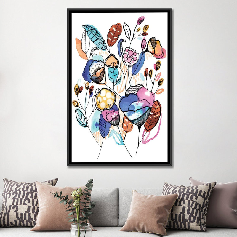 « bouquet », impression sur toile, H 26 po x l 18 po x P 1,5 po, Toile avec cadre noir, Pas de tapis