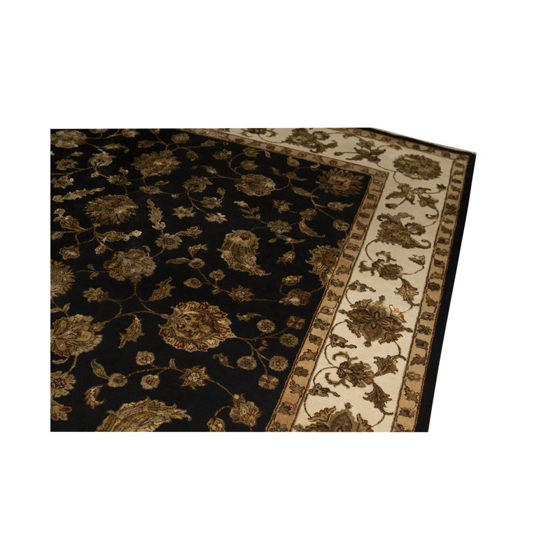 Tapis noir et ivoire de haute qualité noué à la main