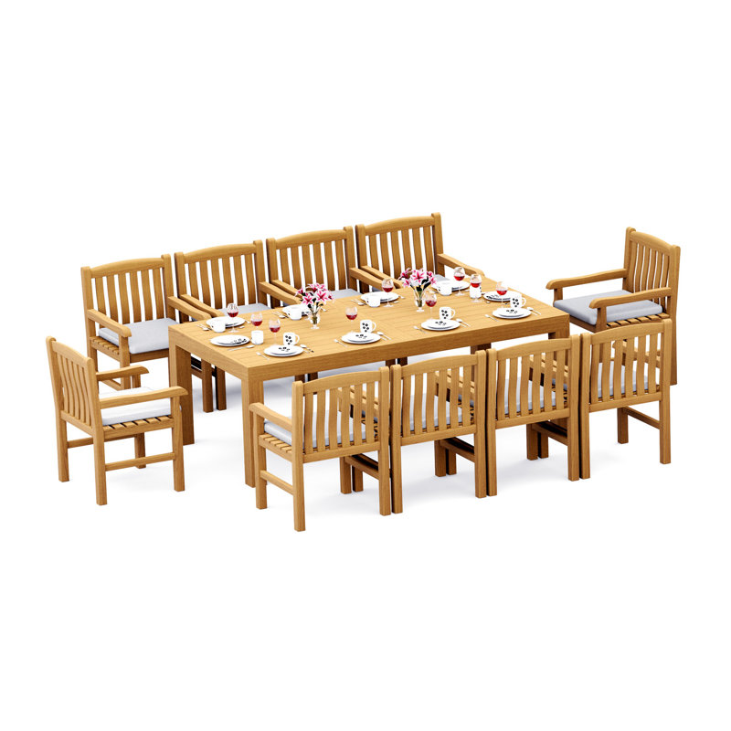 Ensemble de salle à manger en bois de teck Grade-A: table rectangulaire Canberra de 86 po et fauteuils Devon # 11DV1910, 10