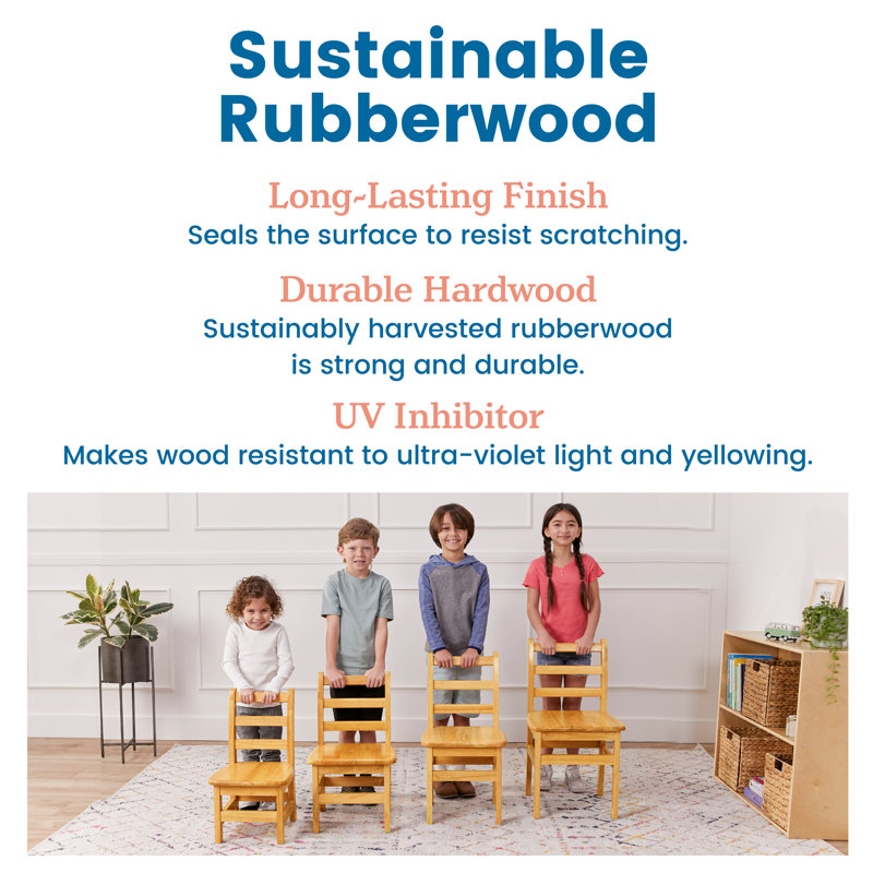Honey Brown Rubberwood Ladderback Chairs, 16" Seat Height, 2-Pack
