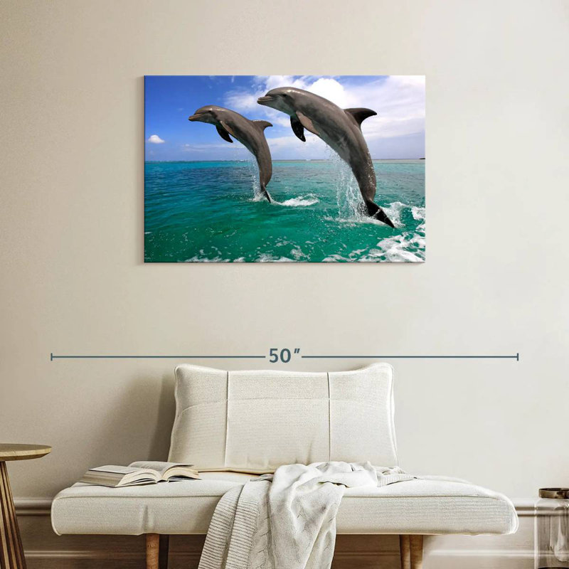 Two Jumping Dolphins, 24" H x 36" W