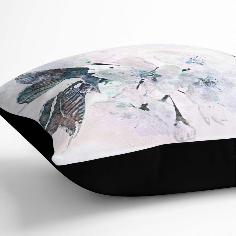 Japanese Cherry Tree Cushion with Filling, Black, 55cm H x 55cm W x 20cm D