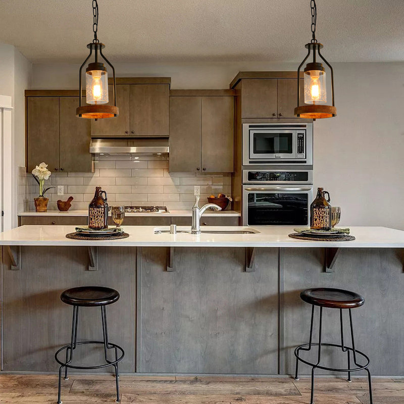 Luminaire suspendu unique à 1 lumière avec détails en bois