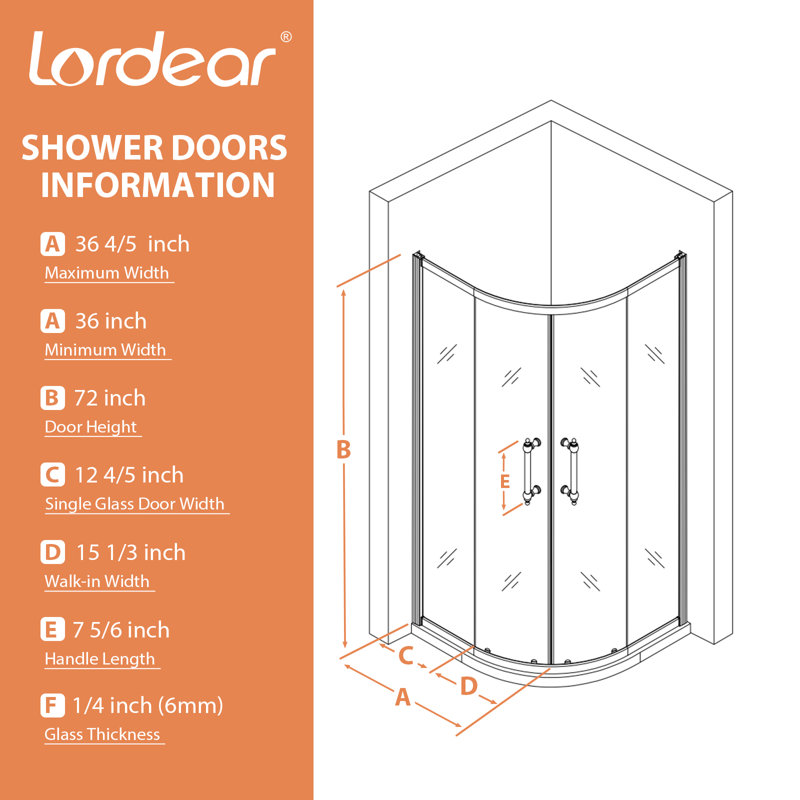 36 Inch Curved Double Sliding Corner Shower Enclosure Dimension Blueprint