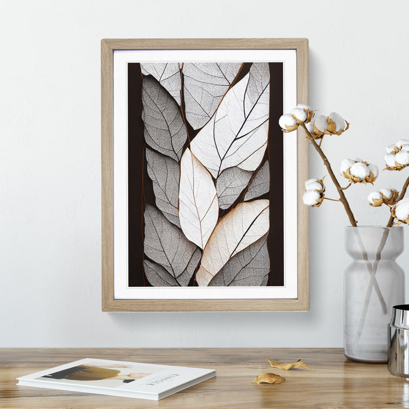 Cracked Leaves Abstract - Single Picture Frame Painting, Oak Framed, 64cm H x 46cm W x 2cm D