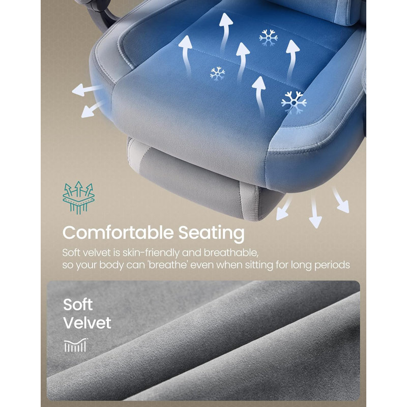 Inbox Zero Adjustable Reclining Ergonomic Faux Leather Swiveling PC & Racing Game Chair with Footrest in Gray