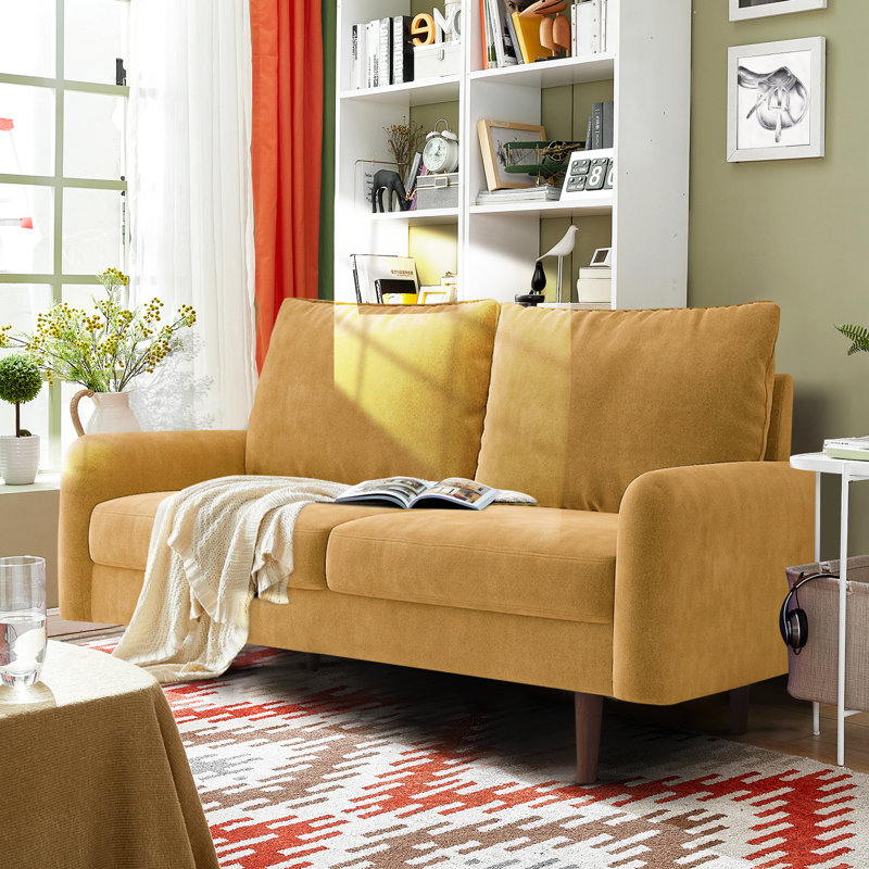 Marick Wide Round Arms Small Apartment Loveseat, Ginger Velvet, 56.3" W