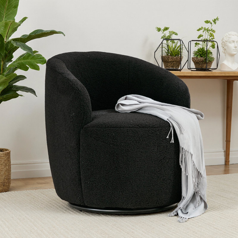 Fauteuil demi-tonneau avec fauteuil Teddy, Laine noire