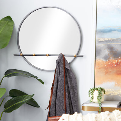 Circle Wall Mirror with Hooks