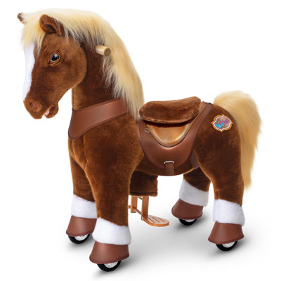 PonyCycle Light Brown Pony Ride on Horse Size 4 Plush Mechanical Toy with Brake Ages 47, Indoor Outdoor, Birthday Gift Advanced Model Y471