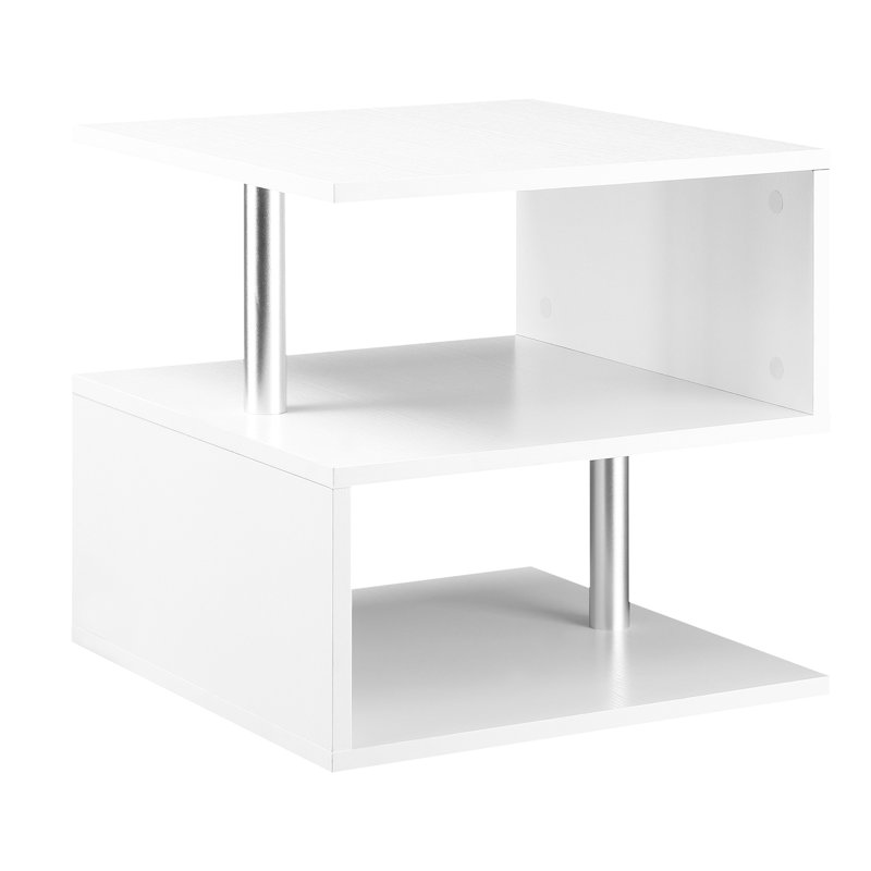 Table d'appoint de 20 po avec rangement, moderne en forme de S blanc, tablette de bout facile à entretenir, table moderne, design