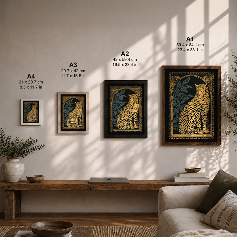 Leopard in Gold Art Deco - Framed Print, Walnut, A3 - 42.0 x 29.7 cm