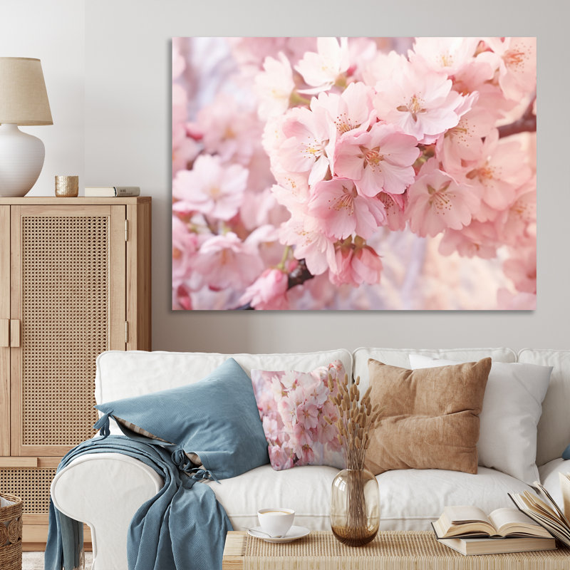 Fleurs de cerisier roses minimalistes III sur toile, H 34 po x l 44 po x P 1,5 po, Toile tendue