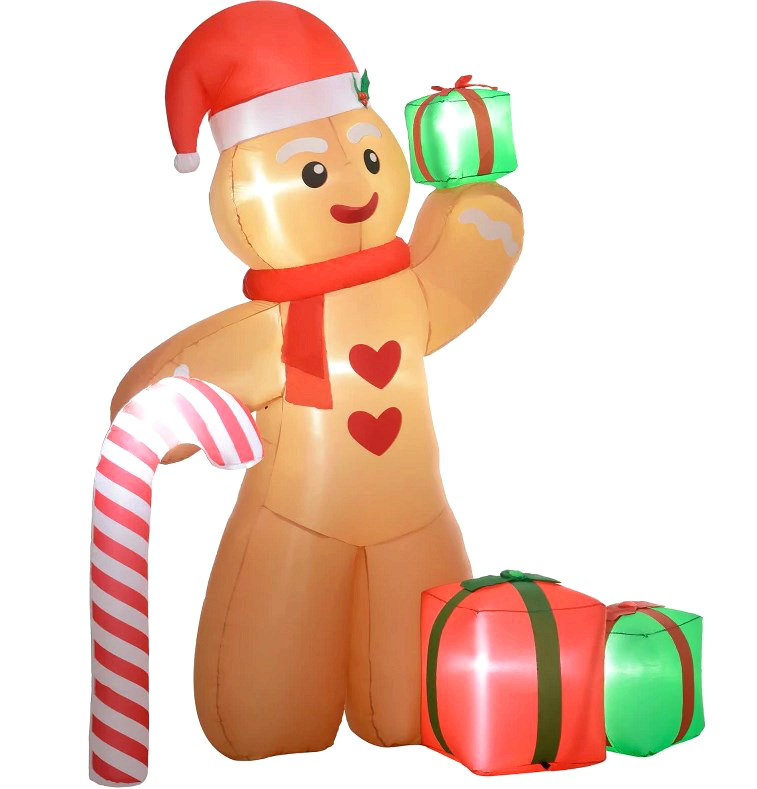 Décoration de Noël gonflable homme en pain d'épice, avec lumières DEL pour les vacances de Noël