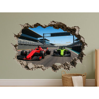 3D Race Track Wall Sticker, Peel and Stick Racing Car Wall Decal for Kids Bedroom and Playroom, Satin Finish Wall Mural, 24"W x 16"H (61 x 41 cm)