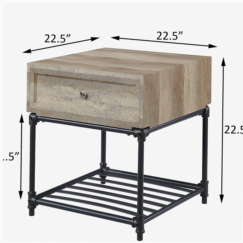 Table d'appoint en chêne et plage noire avec tablette inférieure rayée