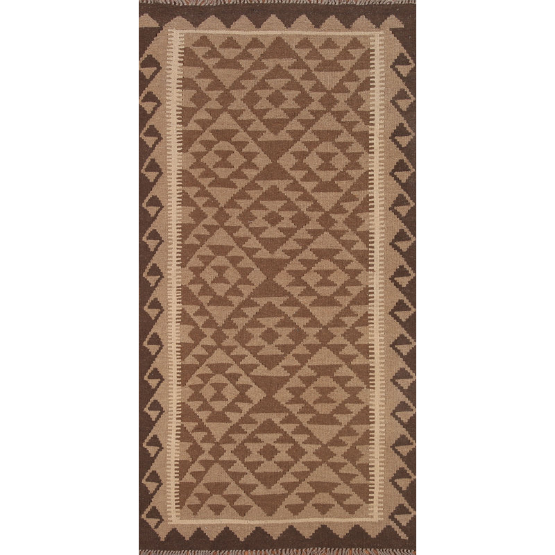 Geometric Kilim Reversible Wool Rug 3x7