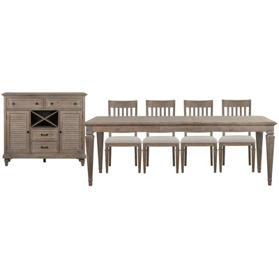 Extendable Rectangular Dining Table With 4 Side Chairs And Server