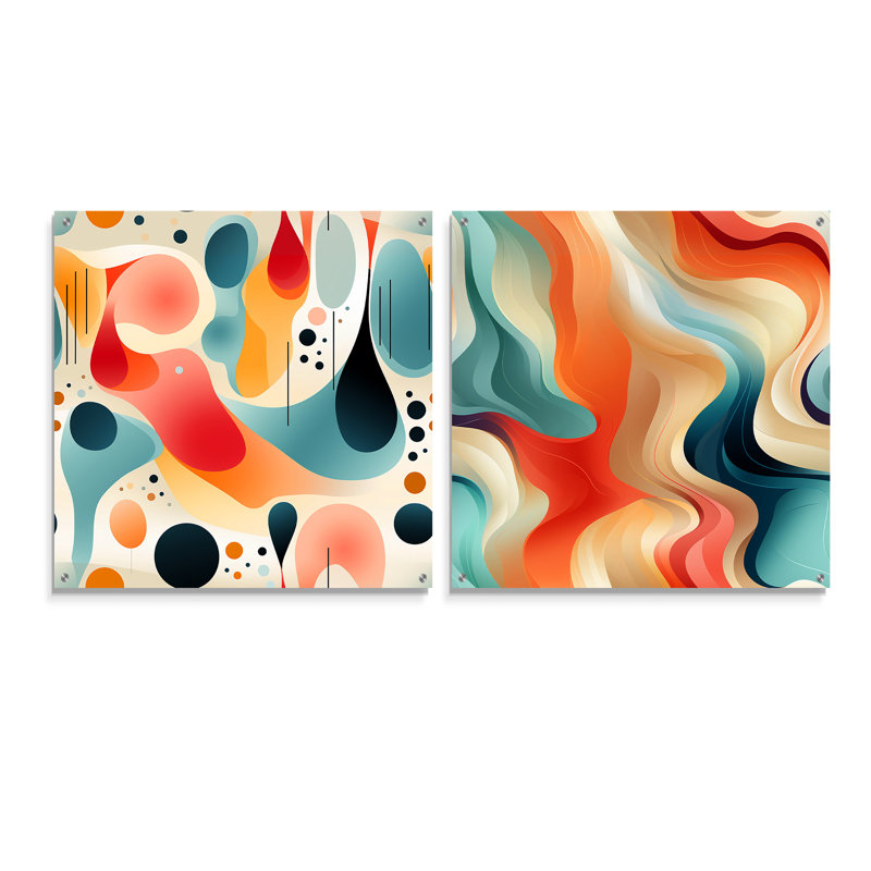 Daijuan - Ensemble de 2 peintures murales abstraites en acrylique, H 36 po x l 73 po