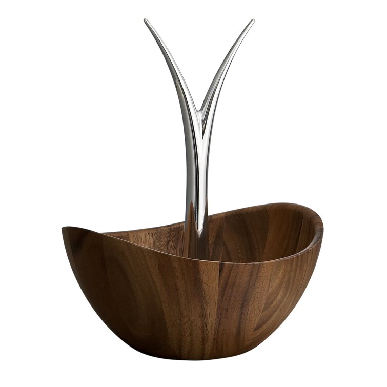 Nambe Oblong Nest Salad Bowl w/ Servers, Nambe Alloy & Acacia Wood