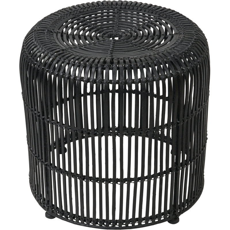 Rattan Core Metal Accent Stool, Black