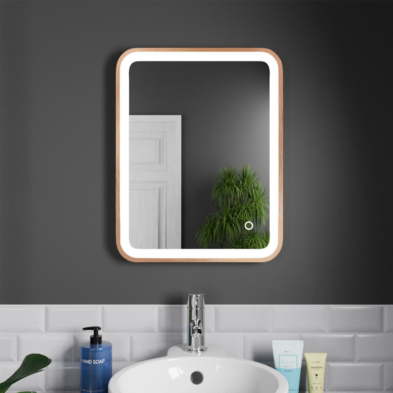 Rectangle LED Bathroom Mirror Fog Free Touch Sensor, 39 cm H x 50 cm W, Brushed Copper