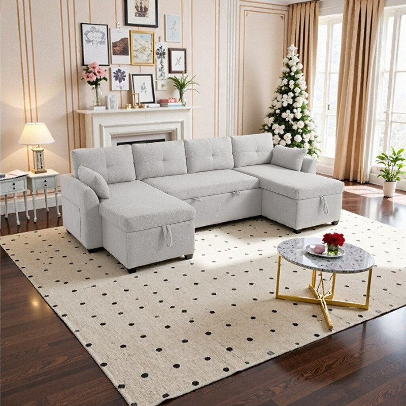 Canapé-lit modulaire en U 107 po avec rangement et ports USB, Ourson gris