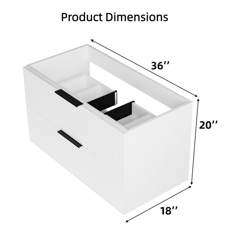 Meuble-lavabo blanc 36 po, sans lavabo inclus, Noir, Blanc