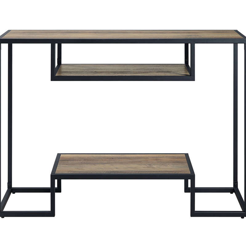 Rectangular Rustic Table In Oak And Black With Extra Storage - Industrial Look Versatile For Home Decor